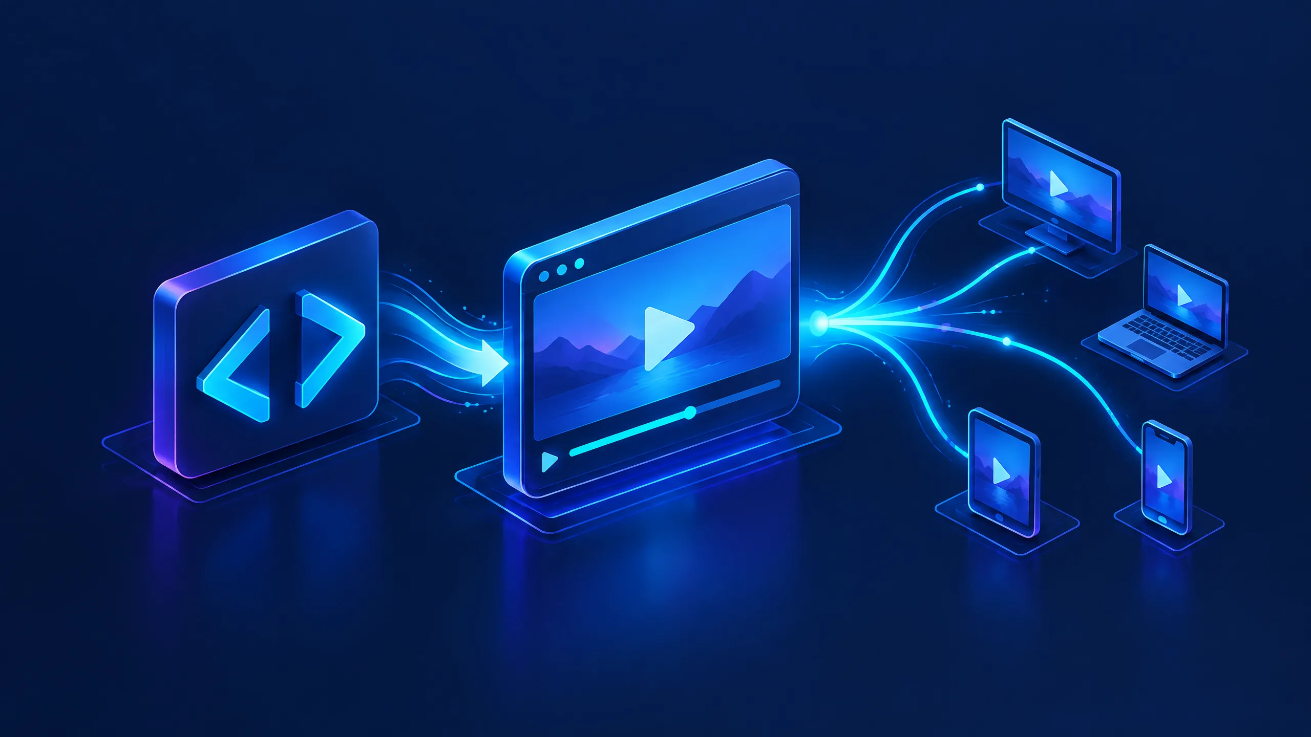 コードから動画プレイヤーの埋め込みへつながる開発ワークフローのイメージ